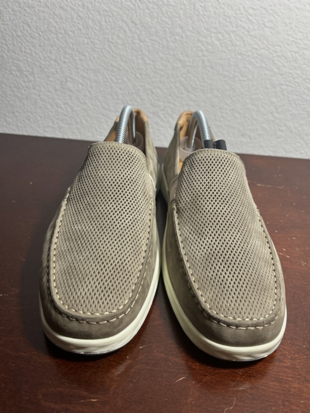 Ecco Shoes Mens 7-7.5 Lite Moc Loafers Slip On Perforated Comfort Grey Leather - Picture 2 of 8